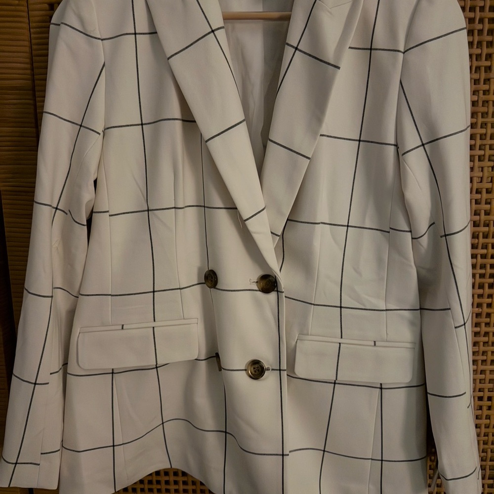 Women's White Checkered Blazer